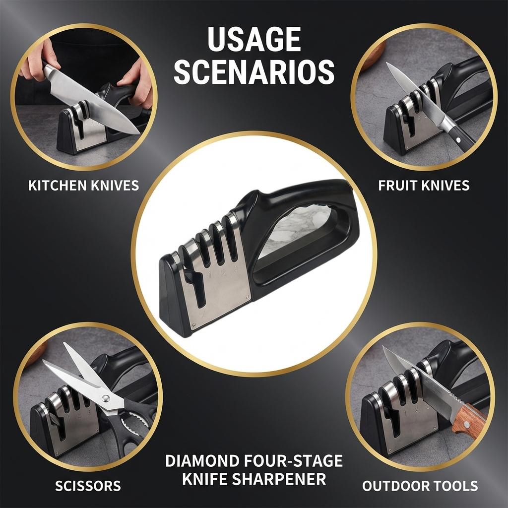 Diamond Four-Stage Knife Sharpener Durable And Comfortable For Home Kitchen Use