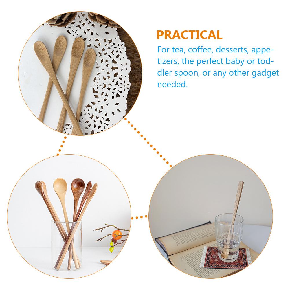 10 Pcs Bamboo Spoon Long Handle Mixing Milk Reusable Coffee Stirring Dessert Small Salt