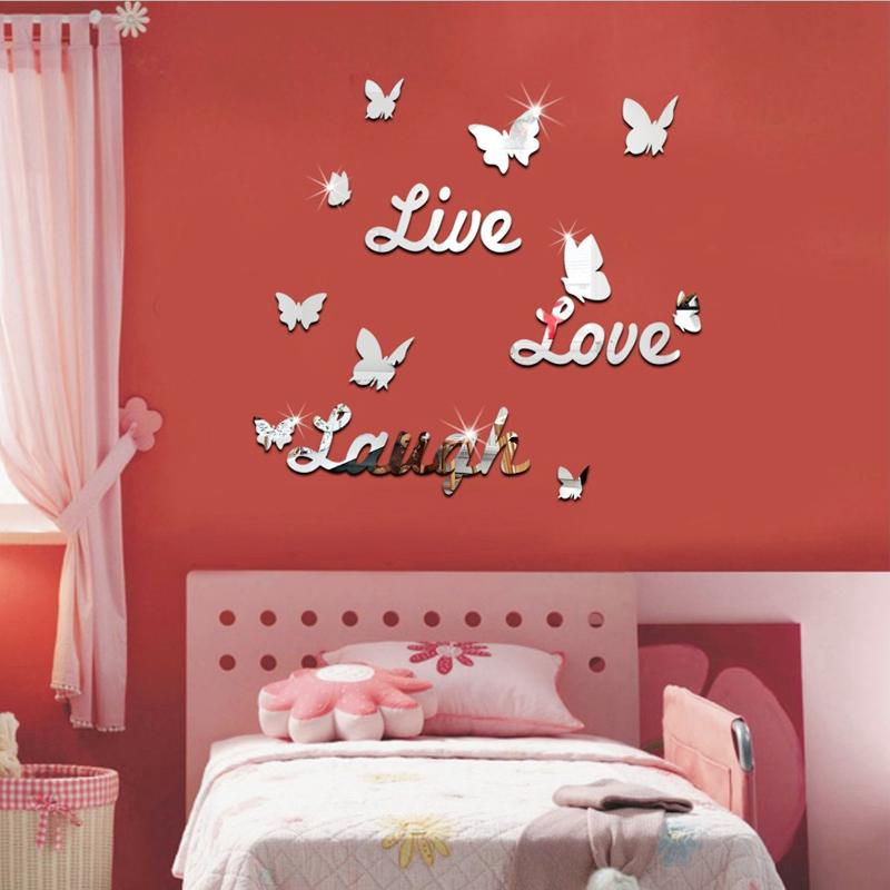 New Home Decorations DIY Silver Mirror Wall Sticker Large Decal 3D Stickers Butterfly Pattern