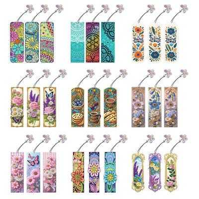 3Pcs Special Shaped Colorful Flower Diamond Painting Bookmark Making Kit DIY Diamond Bookmark with Crystal Pendant for Adults