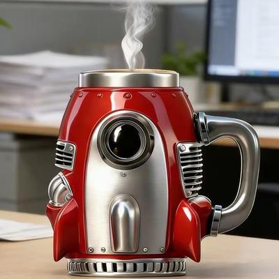 3D Retro Stainless Steel Rocket Coffee Mug, Tea Cup, Milk Cup, Water Mug – Gift for Mechanics Husbands Rocket Enthusiasts