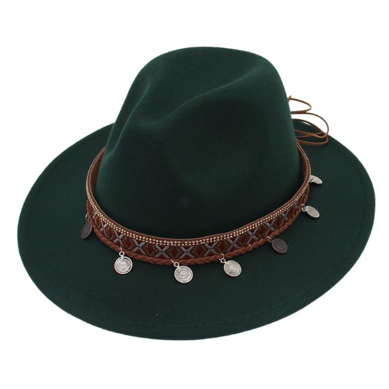 Ethnic Topper Hat Imitation Silver Accessories Felt Hat Jazz Hat Big Brim Stage Performance Hat