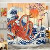 Duschvorhang im japanischen Stil Koi-Fisch Kirschblüte Sonne Meer Welle Oktopus Landschaft Polyesterstoff Vorhänge Badezimmerdeko