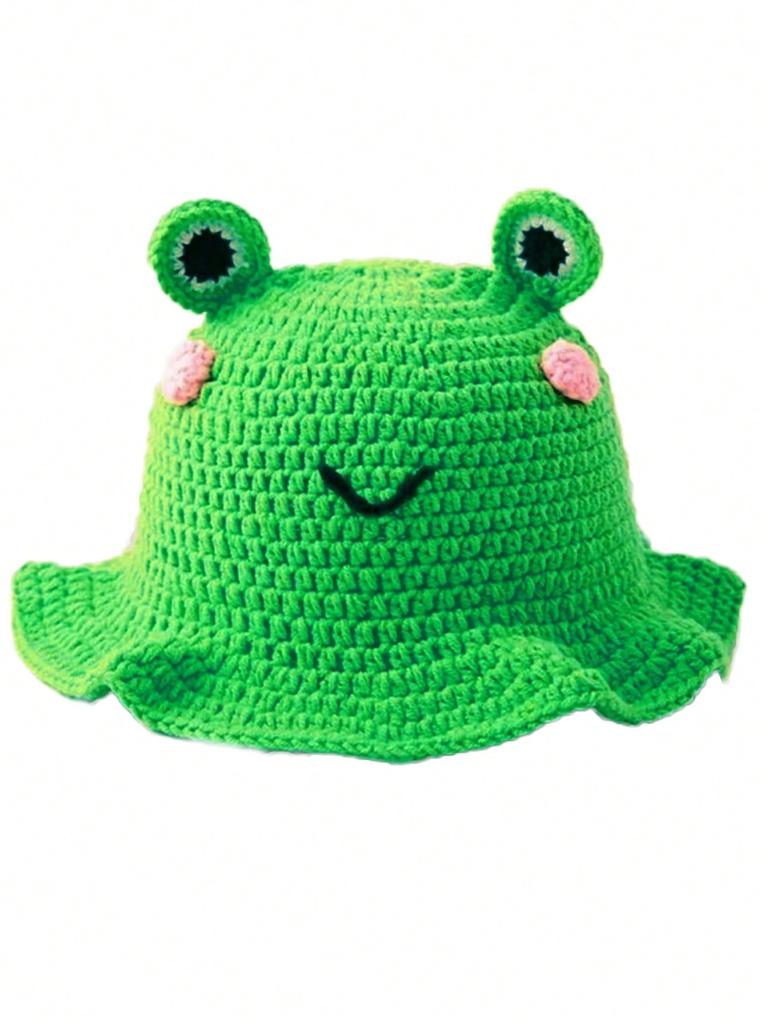 Neutral Hand-Crocheted Cartoon Animal Knitted Hat with Cute Ears Hip Fisherman Style for Party Ruffled Hip-Hop Cosplay