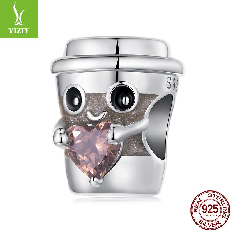 Creative Design Love Coffee Cup Beaded Accessories S925 Sterling Silver Cozy Life Diy Beads Loose Beads