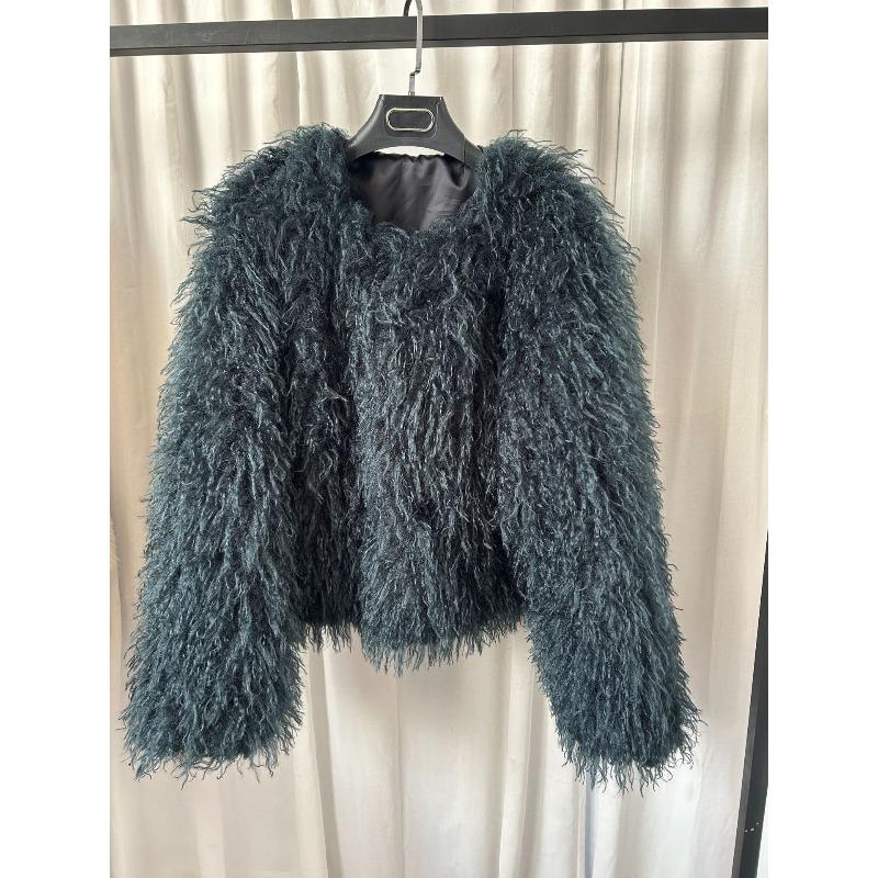 

Женская зимняя шуба из искусственного меха, новая шуба из искусственного меха, топ из утолщенной овечьей шерсти с круглым вырезом M тёмно-синий