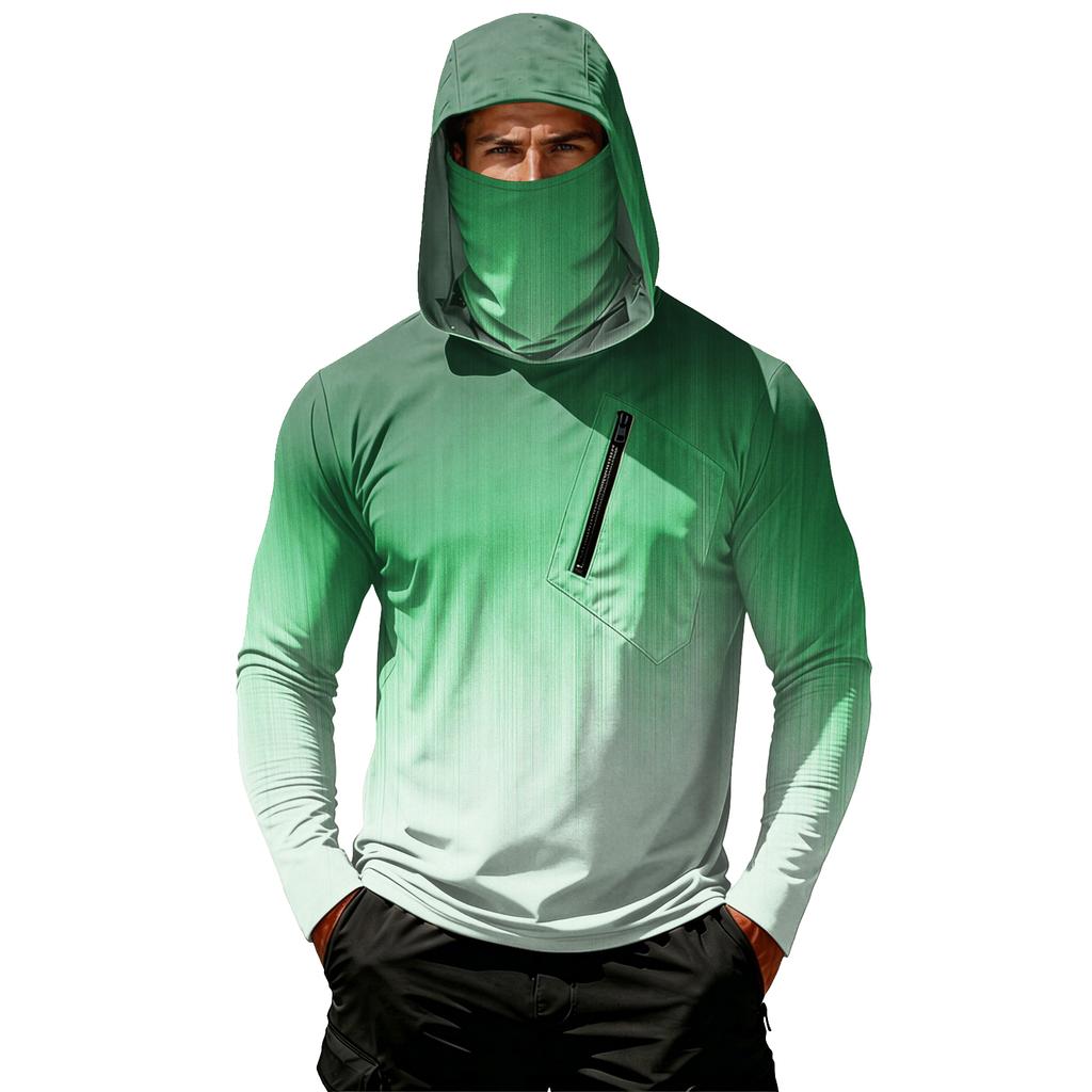 Camiseta Casual con Capucha de Manga Larga para Hombre con Protección Solar