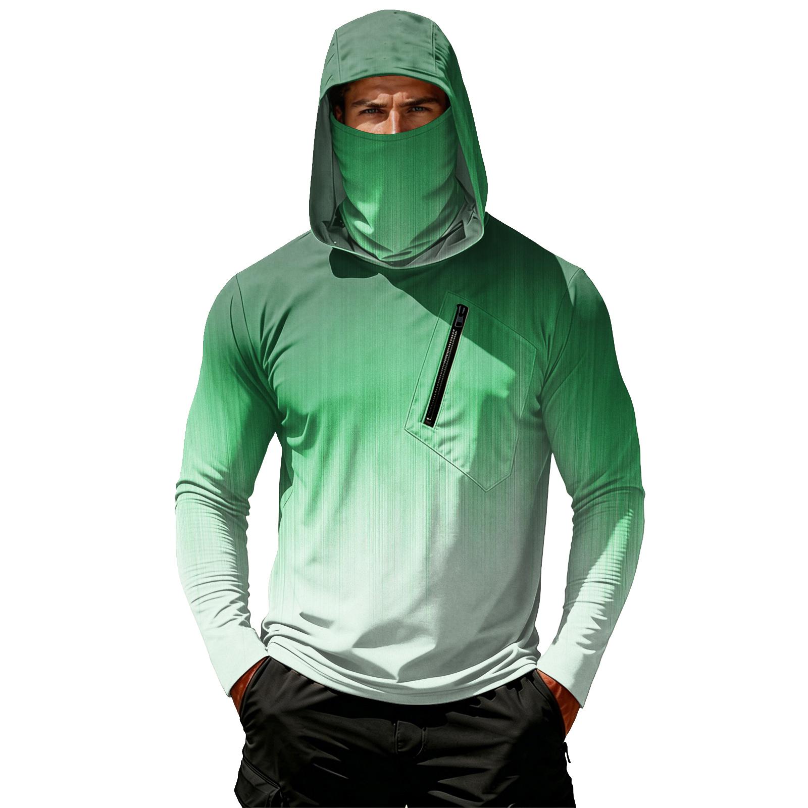 Men’s Casual Gradient Print Hooded Long Sleeve Sun Protection Jacket Lightweight Breathable Pullover Top with Zipper Pocket XXXL