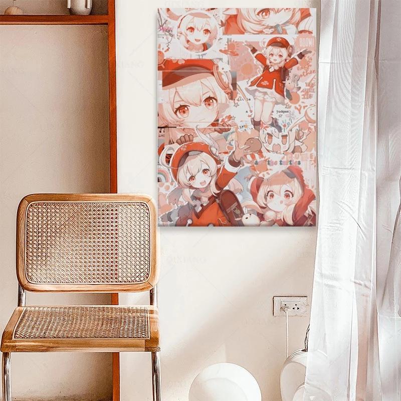 Solid Wood Frame Canvas Painting Genshin Impact Klee Character Stitching Style Poster High Quality Printing Wall Stickers Decoration Girl Room