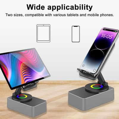 מעמד לטלפון נייד תושבת לטלפון נייד עם רמקול אלחוטי תואם בלוטות' ובסיס LED סאונד היקפי מחזיק טלפון לאייפון לשימוש ביתי חיצוני