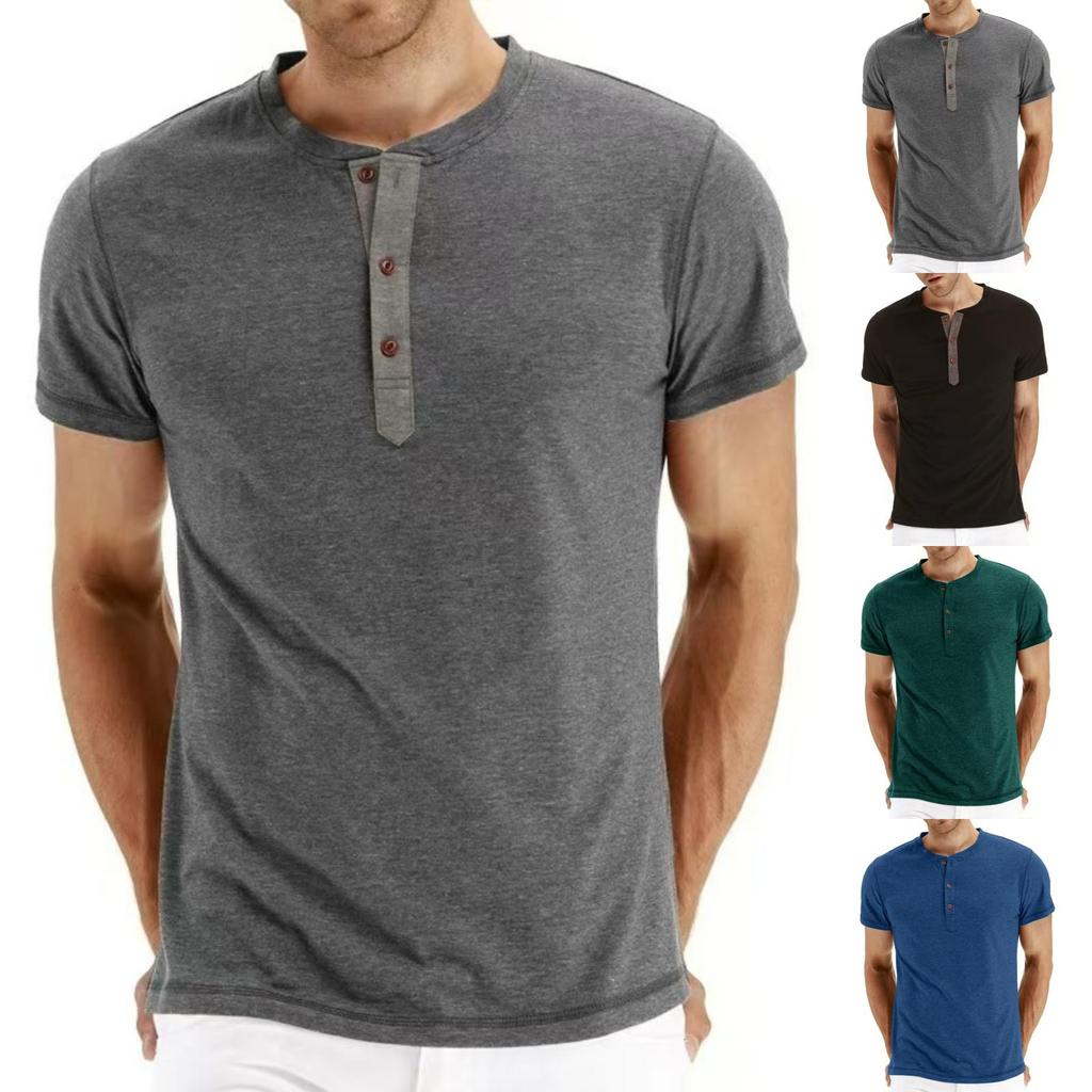 Men's Casual Sports -color T-shirt And Shirt, Men's Round-neck Short-sleeved Top