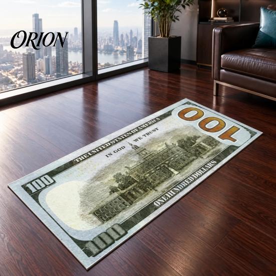 Office Area Rug Money Runner Rug, 100 Bill USD Print Non-slip Washable Pattern Carpet Cash Design for Living Room Bedroom Kitchen Man Cave Decor
