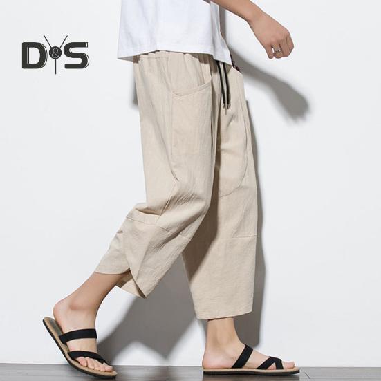 Pantaloni de vară respirabili pentru bărbați, de culoare uni, șic, ocazionali, pantaloni de vară pentru bărbați