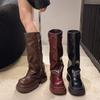 Winter Punk Platform Women Knight Boots Fashion Belt Buckle Height Increase Shoes Ladies Concise Platform Long Pipe Booties