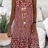 Summer new European and American women's clothing, hot-selling V-neck small floral printing sleeveless women's dress