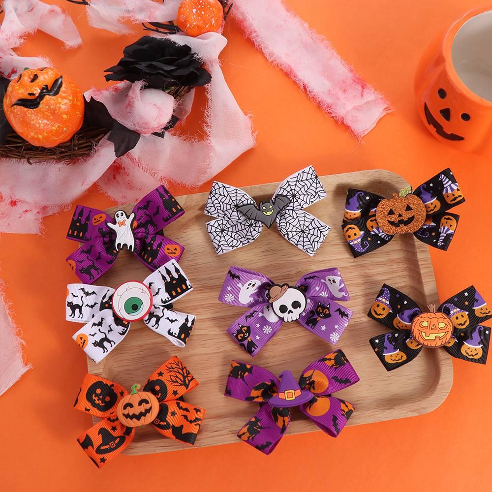 Funny Halloween Bow Hair Clip Eyeball Bat Duckbill Clip Pumpkin Hairpin  Female/Children