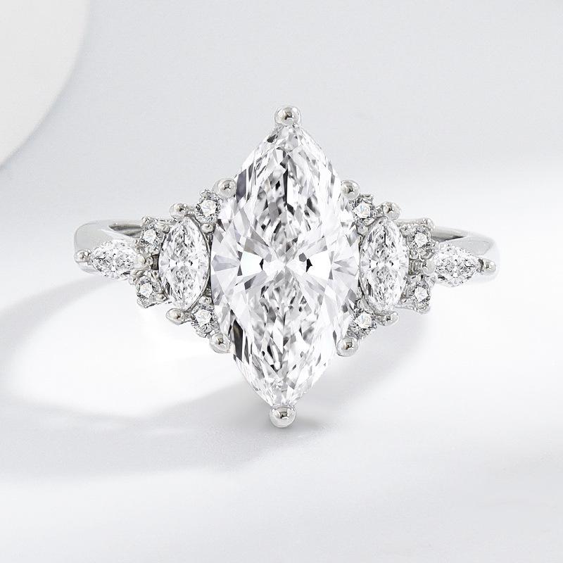Olive Tip Shape Marquise Cut Zirconia Ring: 4 Carat Simulated Moissanite Proposal Jewelry for Women