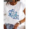 Dragonfly butterfly print blouse loose women's short-sleeved T-shirt round neck casual fashion daily