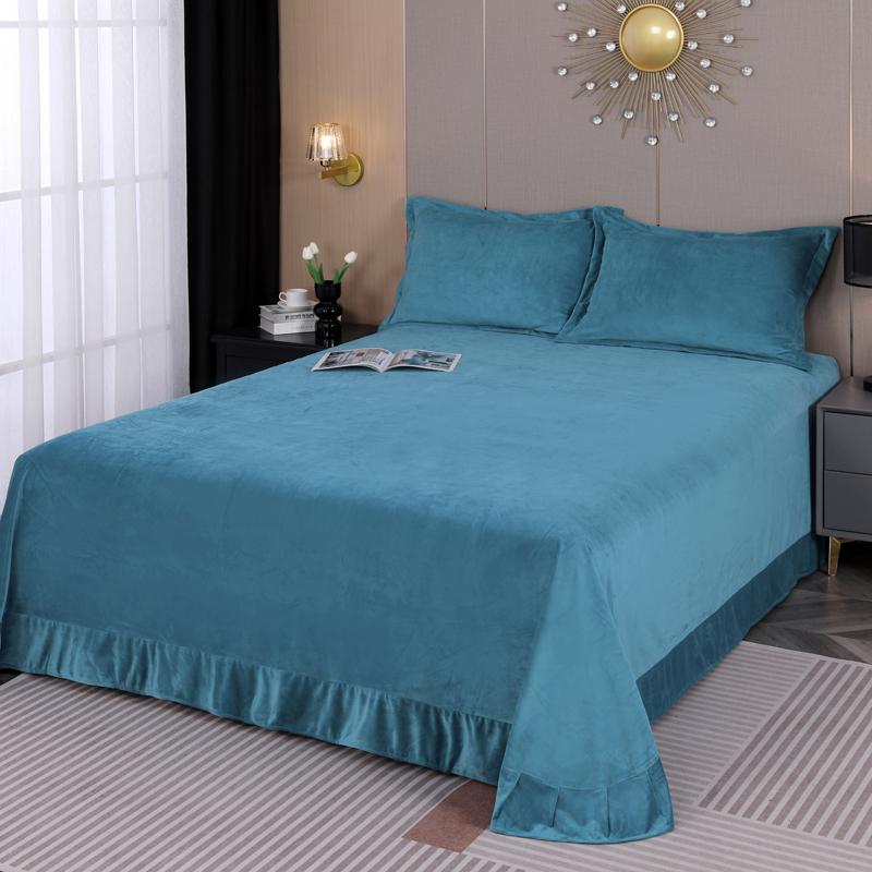 Solid Color Milk Velvet Bed Sheet Winter Warm Thick Flannel Flat Bedsheet Sets Double Size Soft Plush Bedspread No Pillowcases
