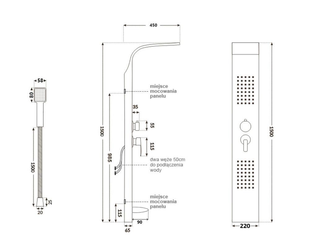 Sprchový panel s hydromasáží - modrý