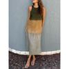 Summer Gradient Casual Cotton Linen Sleeveless Slit Dress for Women, European American Style Ladies Sundress