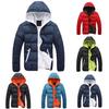 Men Color Block Zipper Hooded Cotton Padded Coat Slim Fit Thicken Outwear Jacket