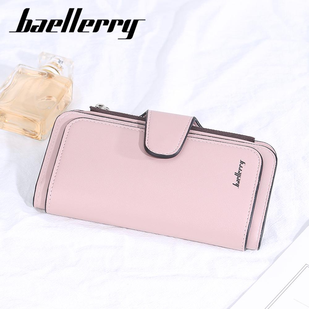 Portofel lung triplu pliabil pentru femei Baellerry - Stil coreean, Sloturi multiple pentru carduri, Fermoar, Clutch cu cataramă la modă