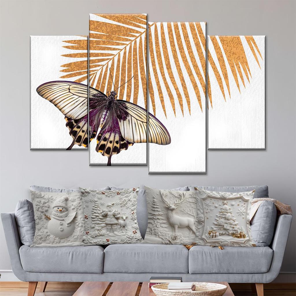 4-teiliges weißes Weihnachtskissenbezug-Set: Muster mit Weihnachtsmann, Schneemann, Baum & Rentier für das Wohnzimmer-Sofa