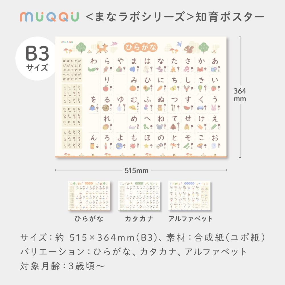 Bath Mana Made In Learning Poster [MUQQU] Poster, Hiragana, Katakana, Alphabet, Toddler, A-I-U-E-O, B3, Lab, Stylish, Japan, Educational, Waterproof,