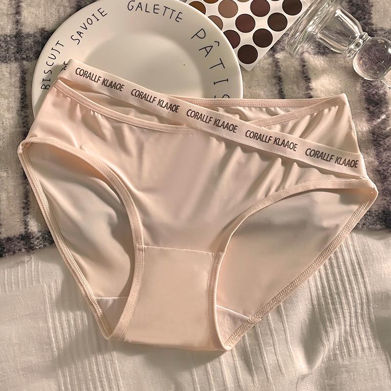 New Ice Silk Panties for Women Low Waist Letter Cross Pure Desire Sexy Seamless Underwear