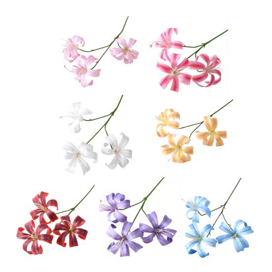 Artificial Lily Flowers 3 Heads Blooms Long Stem Lily Flower Branch Real Touch Fake Flower Bouquet for Home Hotel Wedding Party Table Centerpiece