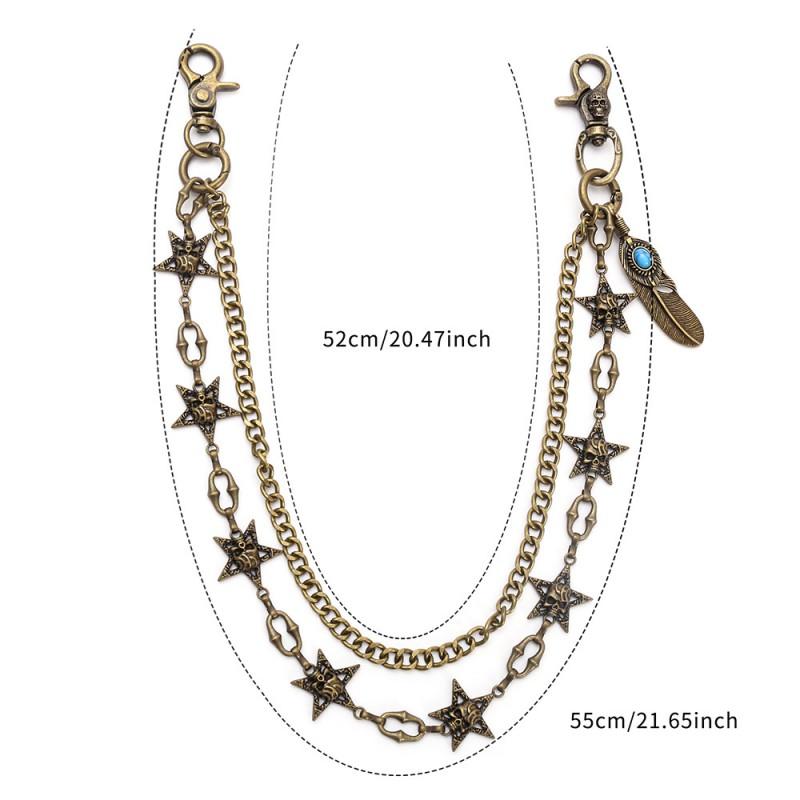 Punk Hip Hop Double Layer Metal Waist Chain With Star Feather Charms Unisex Fashion Belt Accessory