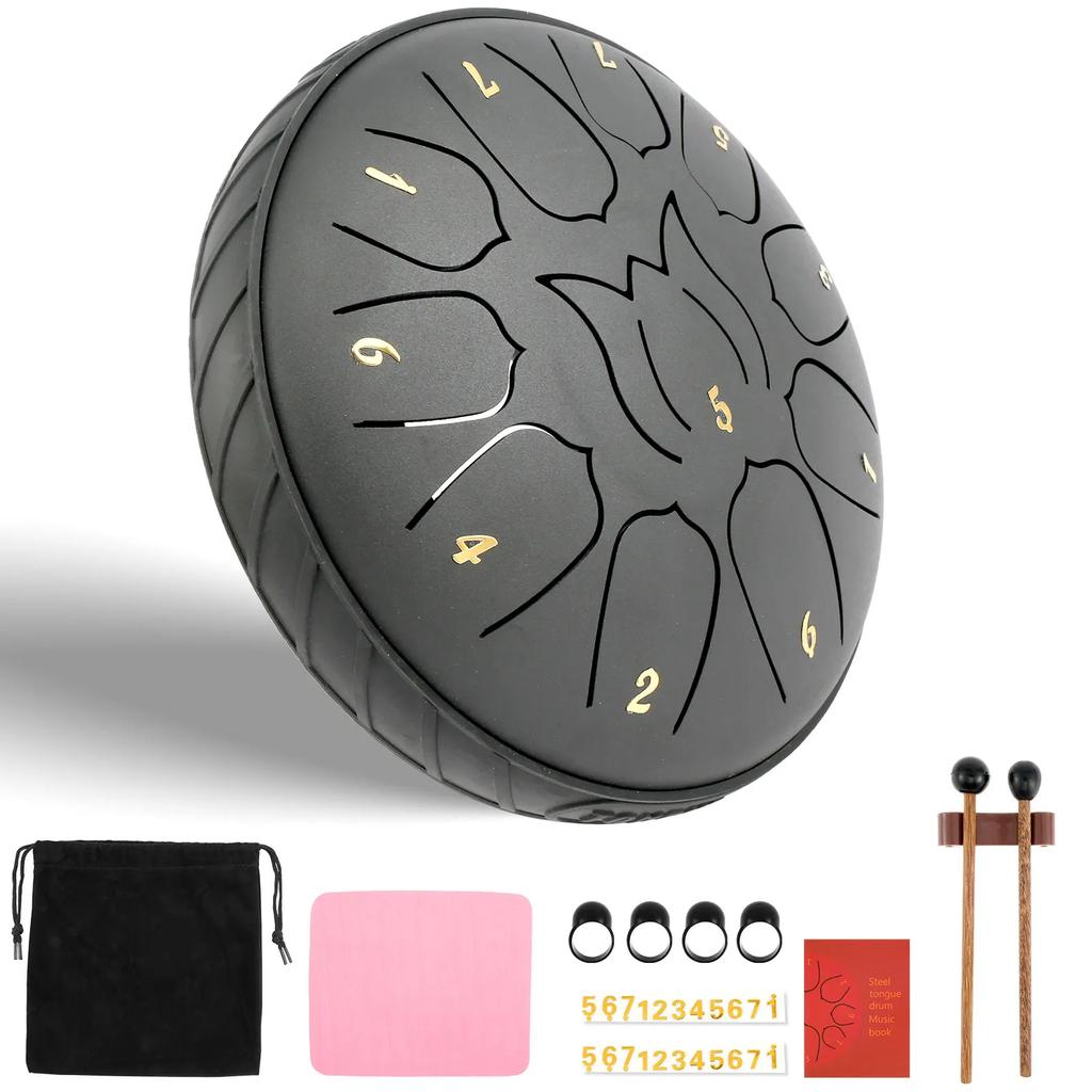 Steel Tongue Drum 11 Notes Tongue Drum 6 Inch Small Hand Pan Drum Rustproof Percussion Instrument Sound Healing Tank Drum for