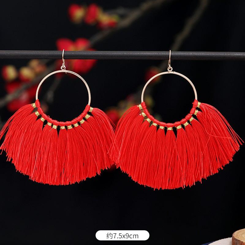 Vintage Bohemian Red Tassel Earrings Female Long Temperament Earrings Vacation Photography Bridal Earrings
