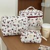 3 Set Red Floral Tote Women's Bag Pouch Large Capacity Cosmetic Storage Clutch Bag Ladies Corduroy Makeup Pouch Makeup Bag