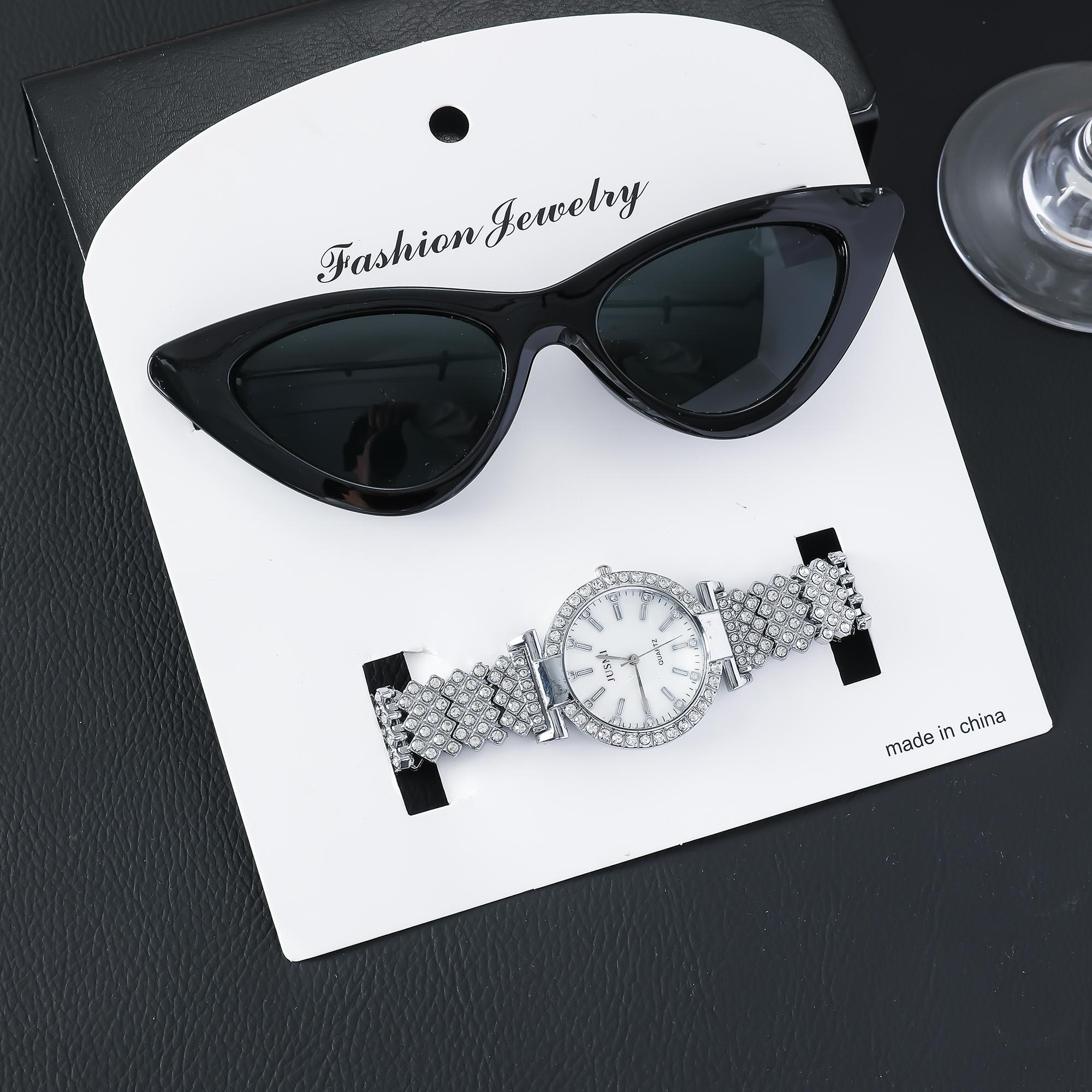 

Retro Nebula Starry Sky Light Luxury Versatile Trendy Fashion Simple Watch Sunglasses 2-piece Set серебряный