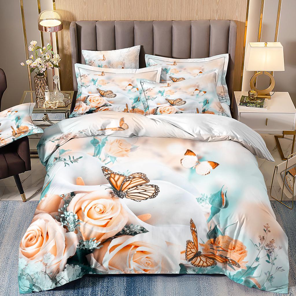 Butterfly Flower 3D Digital Printing Three-Piece Rose Quilt Cover
