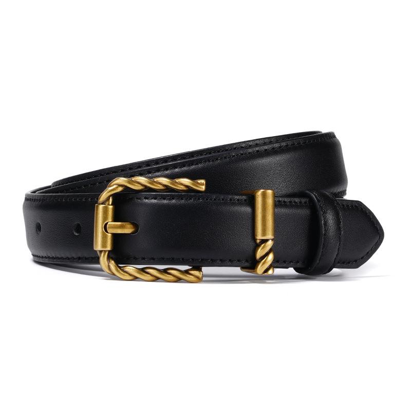 Twist Buckle Leather Women'S Belt Retro Design First Layer Cowhide Needle Buckle With Jeans Pants Belt Women
