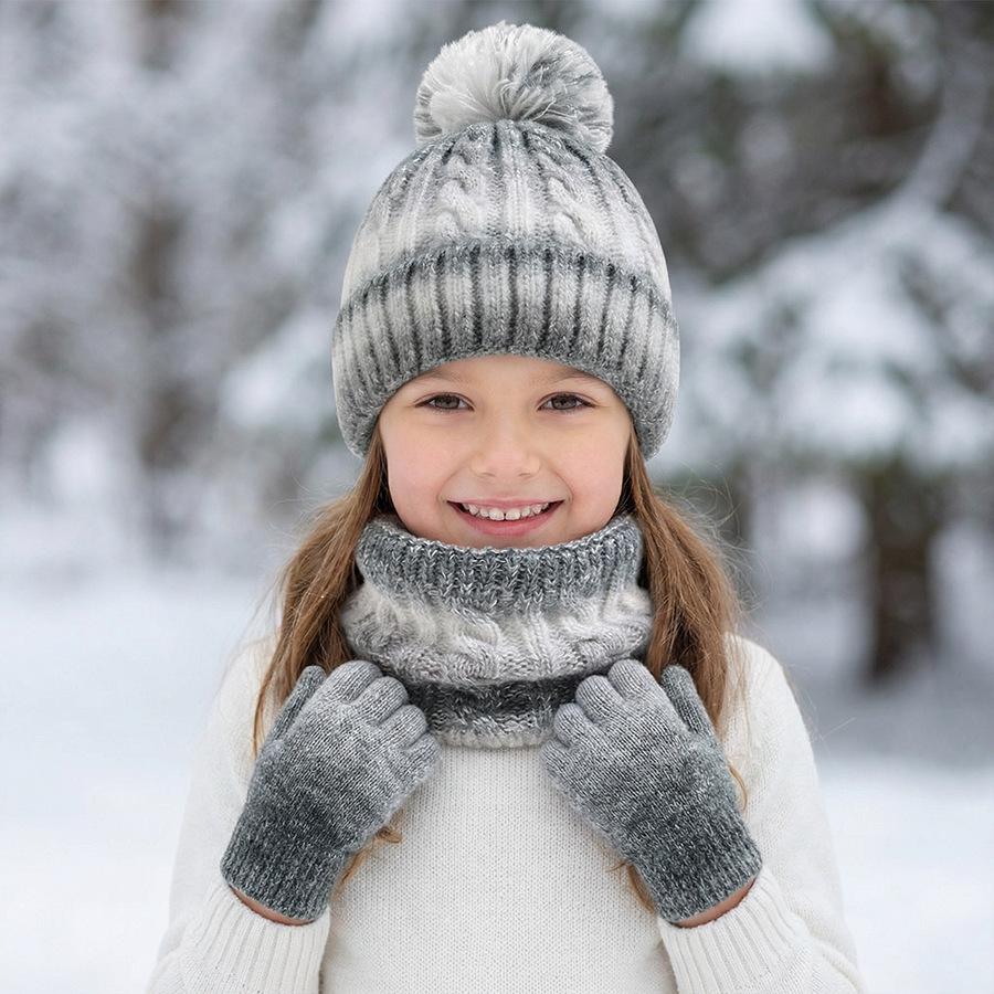 Children’s Winter Gradient Knit Hat, Scarf & Gloves Set