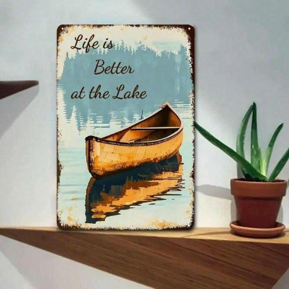 Vintage Lake Life Aluminum Tin Sign 8x12 Inch Rustic Wall Art Retro Lake House Decor Durable Metal Plaque For Man Cave Cabin Bar