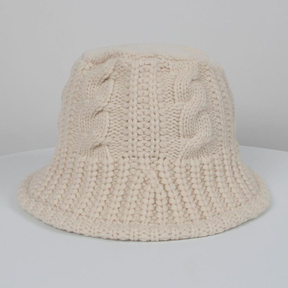 European and American winter women's twist knitted pot hat warm wide brim bucket hat soft foldable wool hat