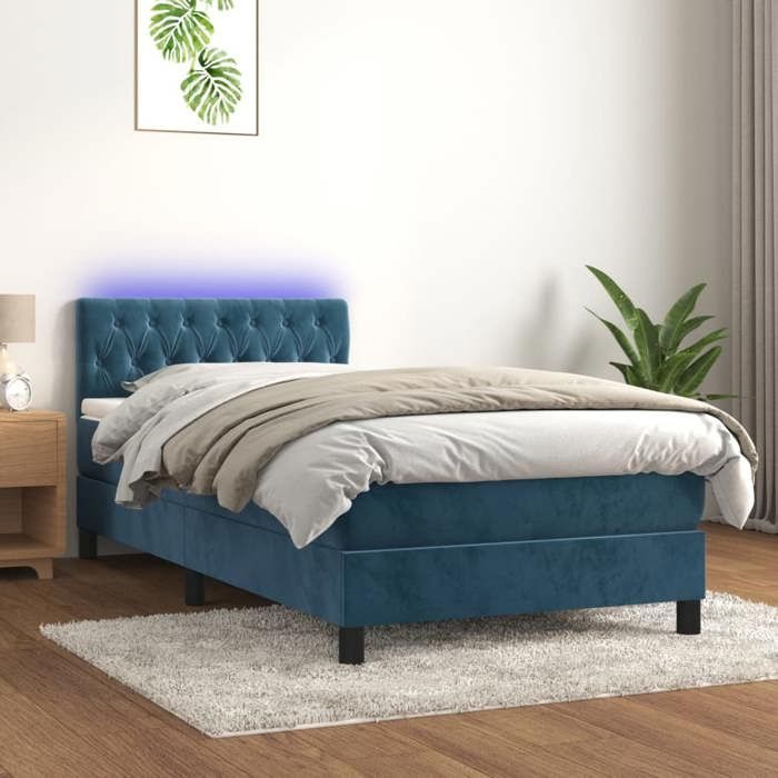 Maison Exclusive - Sommier à lattes de lit avec matelas LED Bleu foncé 100x200 cm