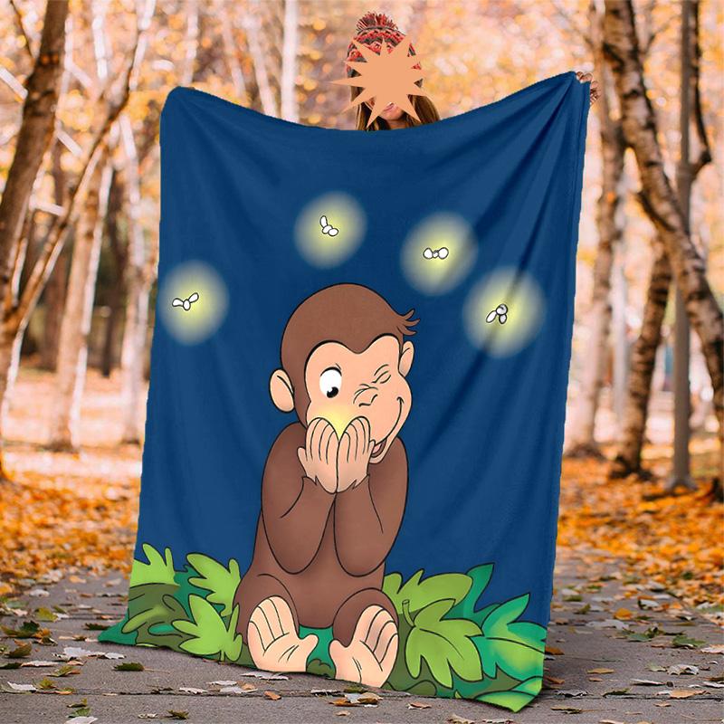 Curious George Flannel Blanket Soft Warm All-Season Throw, Design for Camping, Car Travel, Hiking Sofa, Bed, Office Perfect Gift for Parties