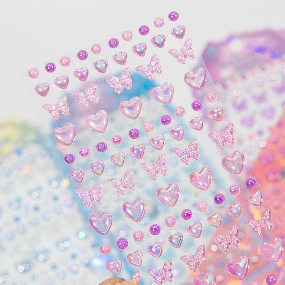 3D Crystal Heart Butterfly Stickers for Craft Supplies Aesthetic Stickers Scrapbooking Material Phone Water Bottle Girl Gift