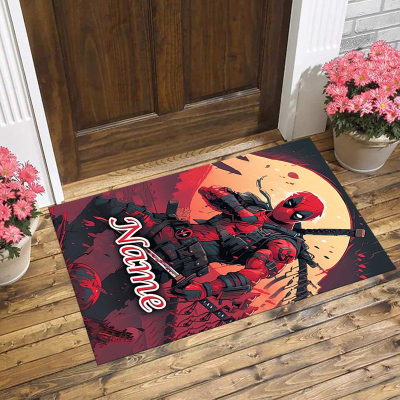 Personalized Name Deadpool Armor Living Room Non-Slip Area Rug Soft Carpet for Bedroom Kids Playroom Sofa Office Home Decor Doormat