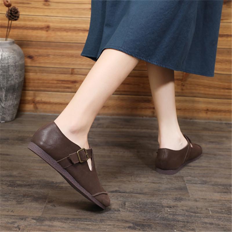 Retro Mori Style Women's Handmade Leather Flats - Comfortable & Versatile (2011-25)