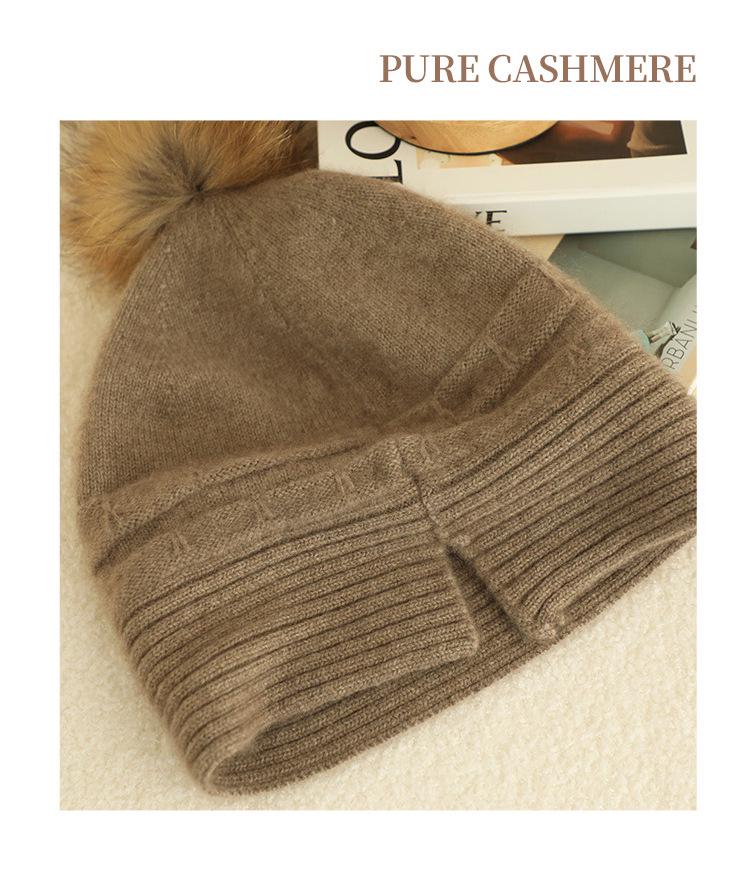 Unisex Cashmere Pom-Pom Hat: 100% Pure, Oversized, Knitted, Thickened for New Autumn/Winter Style