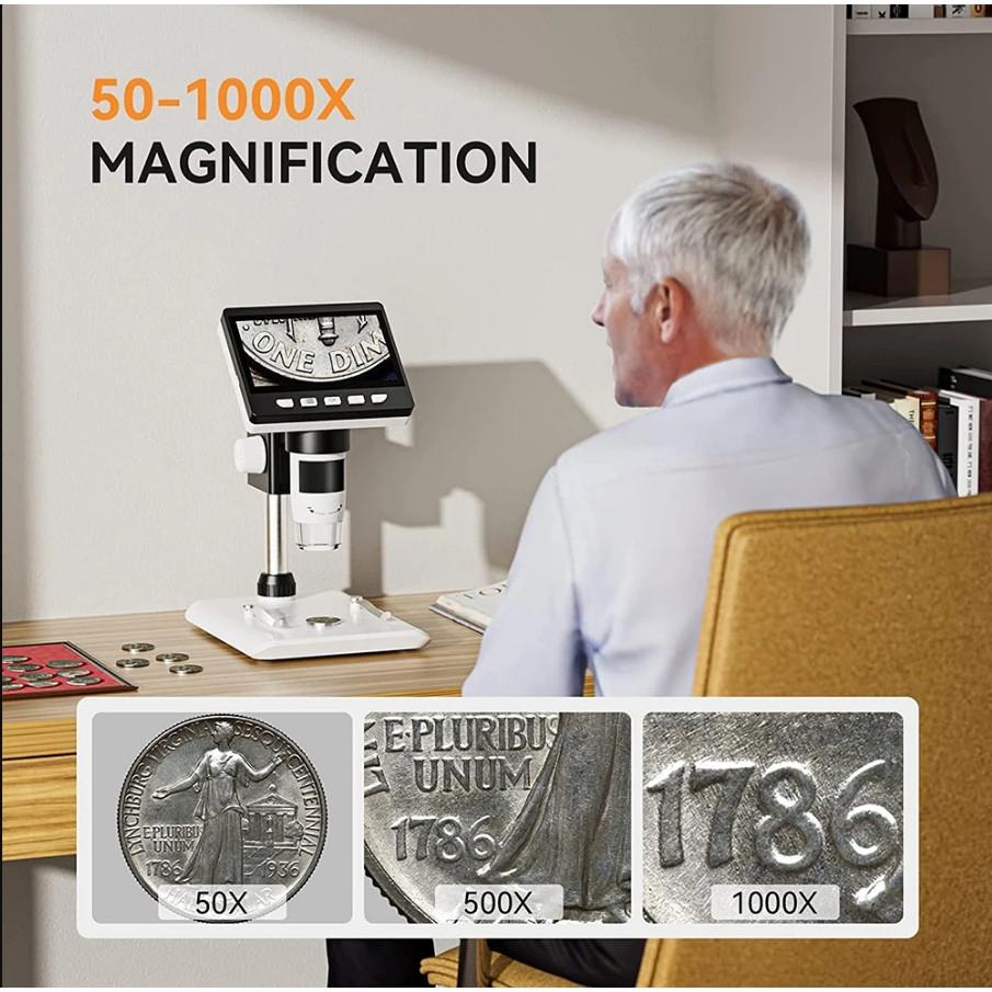 4.3 Inch HD 1080P 50-1000X Coin Microscopio Digital Microscope 2000mAh Electronics Repair PCB Soldering Microscope
