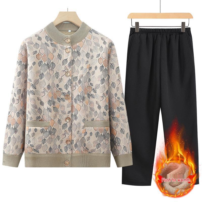 Autumn & Winter Fleece-Lined Floral Cardigan for Moms & Grandmas