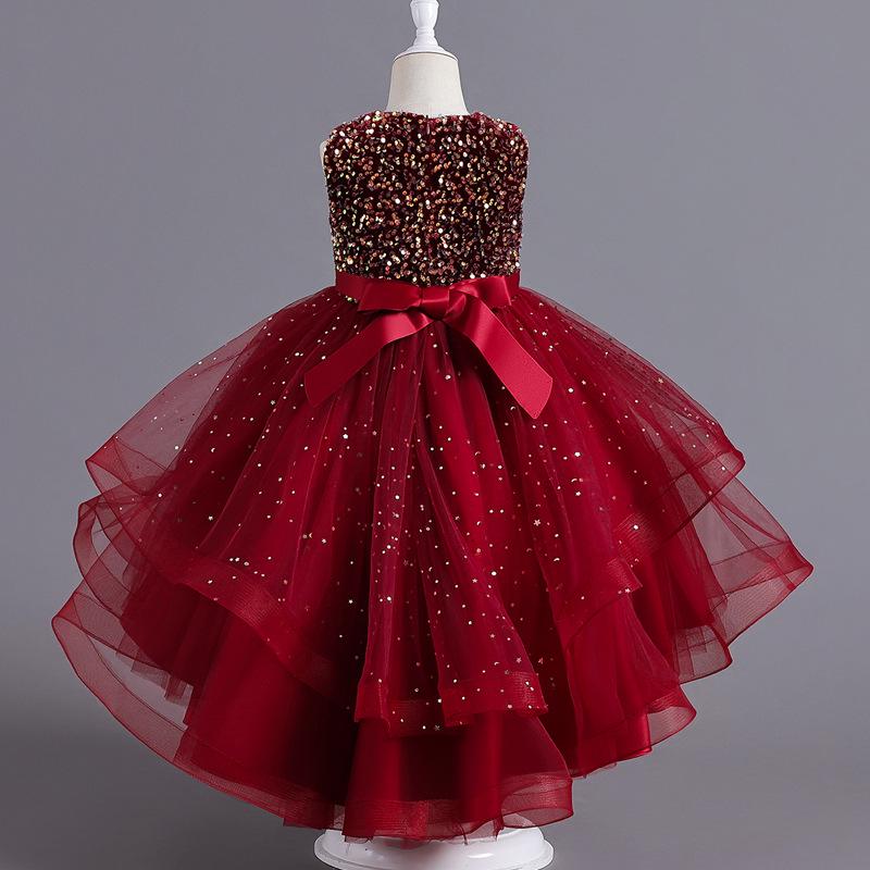 Children's Sequined Princess Dress - Girls' Puffy Tailed Skirt